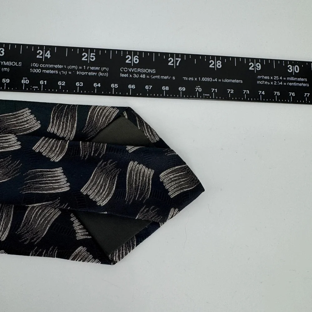 Giorgio Armani Mens Silk Tie Black Silver Abstract Brushstroke Made in Italy